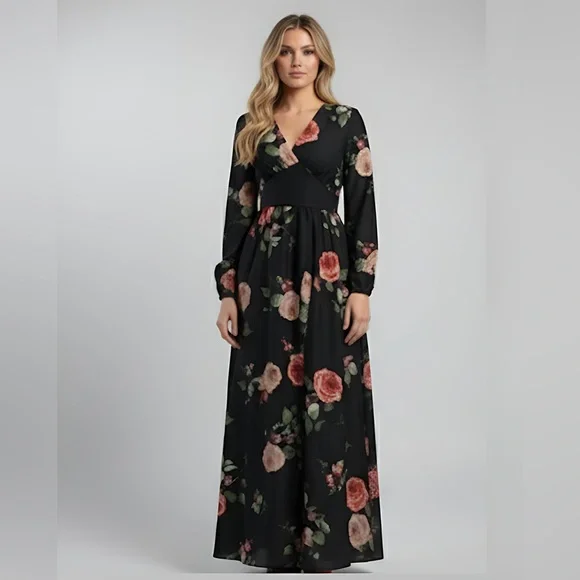 French Floral Rose Print Dress - Picture 3 of 12